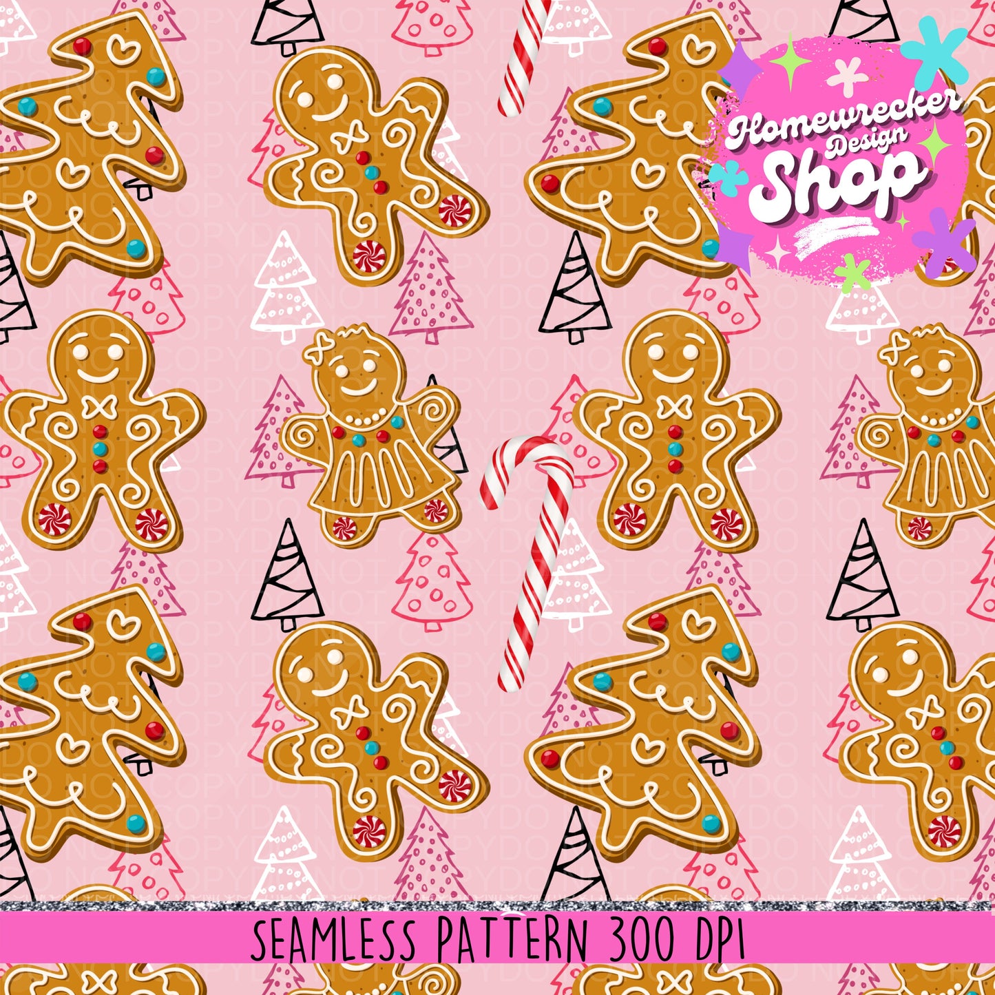 Christmas seamless pattern, Gingerbread cookie, Christmas cookie, candy cane, seamless file, seamless pattern, fabric printing pattern, PNG