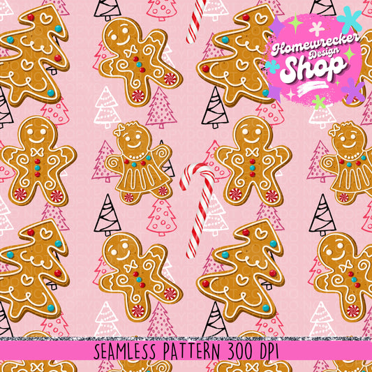 Christmas seamless pattern, Gingerbread cookie, Christmas cookie, candy cane, seamless file, seamless pattern, fabric printing pattern, PNG