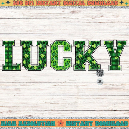 Lucky, Leopard print, st Patrick’s day, shamrock Varsity Letter PNG, Sublimation, Wavy Trend Design