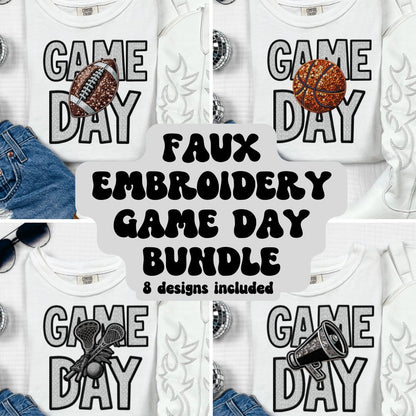 Faux Embroidery Game Day Sports BUNDLE, football, baseball, cheer, softball, lacrosse, soccer, volleyball, basketball