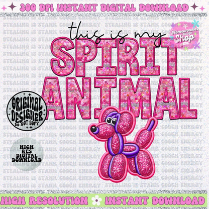 This is my Spirit Animal Balloon Dog faux embroidery faux glitter PNG digital download, both versions included
