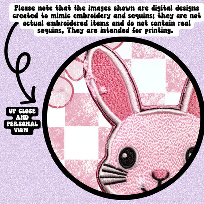 One Tired Rabbit faux embroidery Easter Bunny PNG digital download