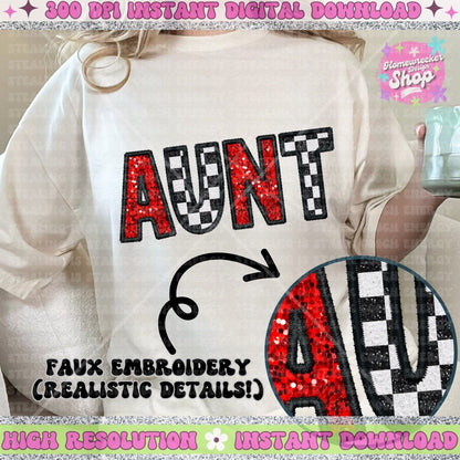 Faux Embroidery and Sequin PNG Design BUNDLE: Mama, Wife, Wifey, Aunt, Auntie