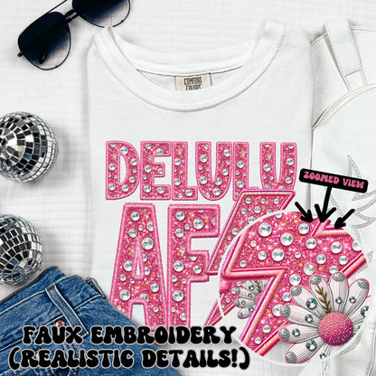 Delulu AF PNG Faux Embroidery Faux glitter digital download