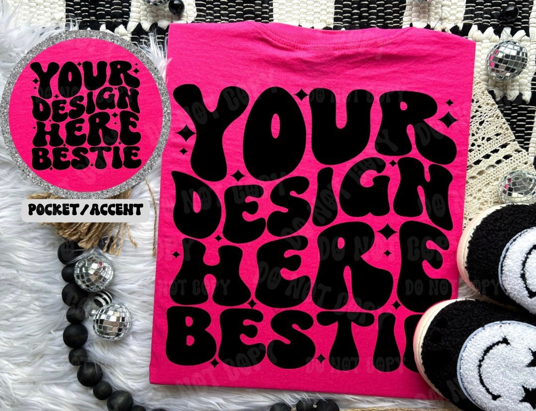 Gildan 5000, Heliconia, flat lay blank mock up photo, back design with pocket print, digital download