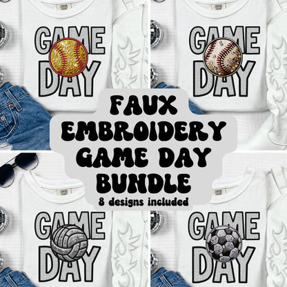 Faux Embroidery Game Day Sports BUNDLE, football, baseball, cheer, softball, lacrosse, soccer, volleyball, basketball