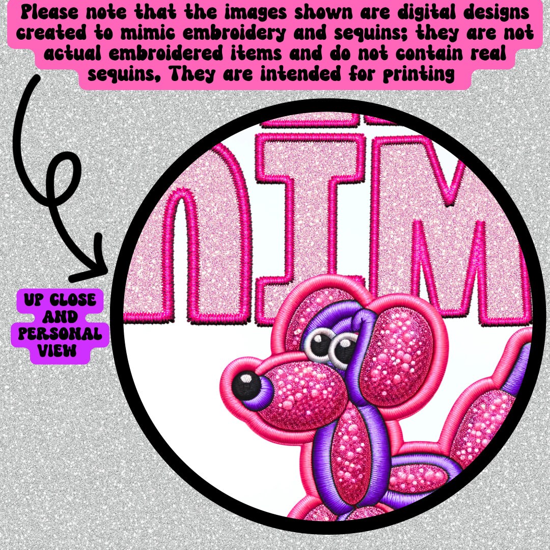 This is my Spirit Animal Balloon Dog faux embroidery faux glitter PNG digital download, both versions included