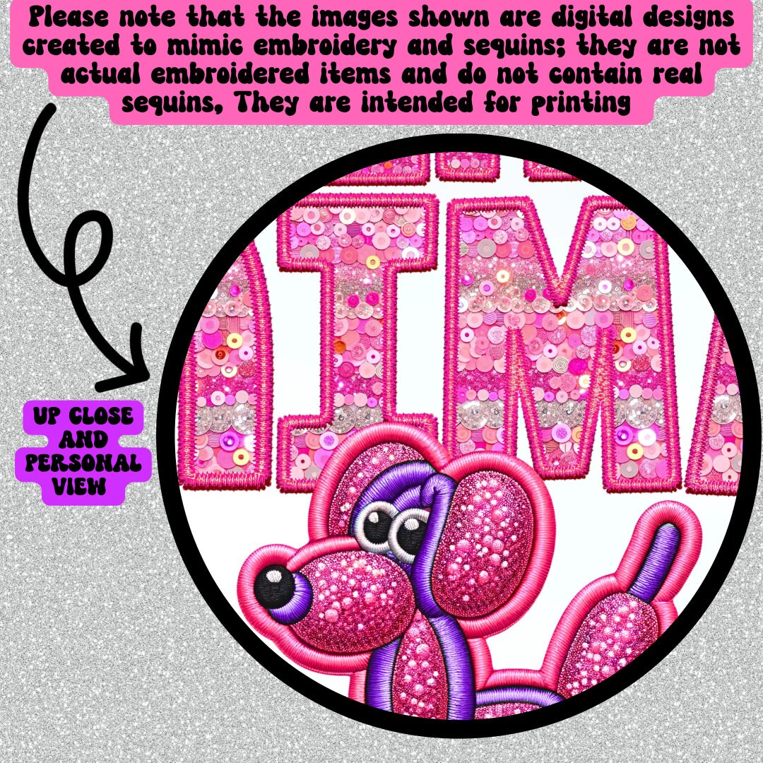 This is my Spirit Animal Balloon Dog faux embroidery faux glitter PNG digital download, both versions included
