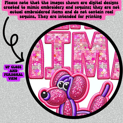 This is my Spirit Animal Balloon Dog faux embroidery faux glitter PNG digital download, both versions included