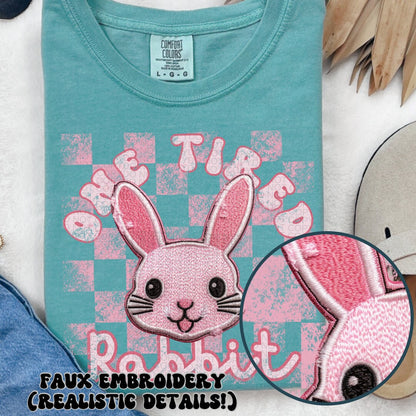 One Tired Rabbit faux embroidery Easter Bunny PNG digital download