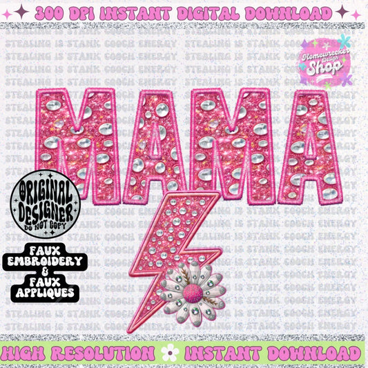 Mama Pink blingy PNG Faux Embroidery Faux glitter digital download