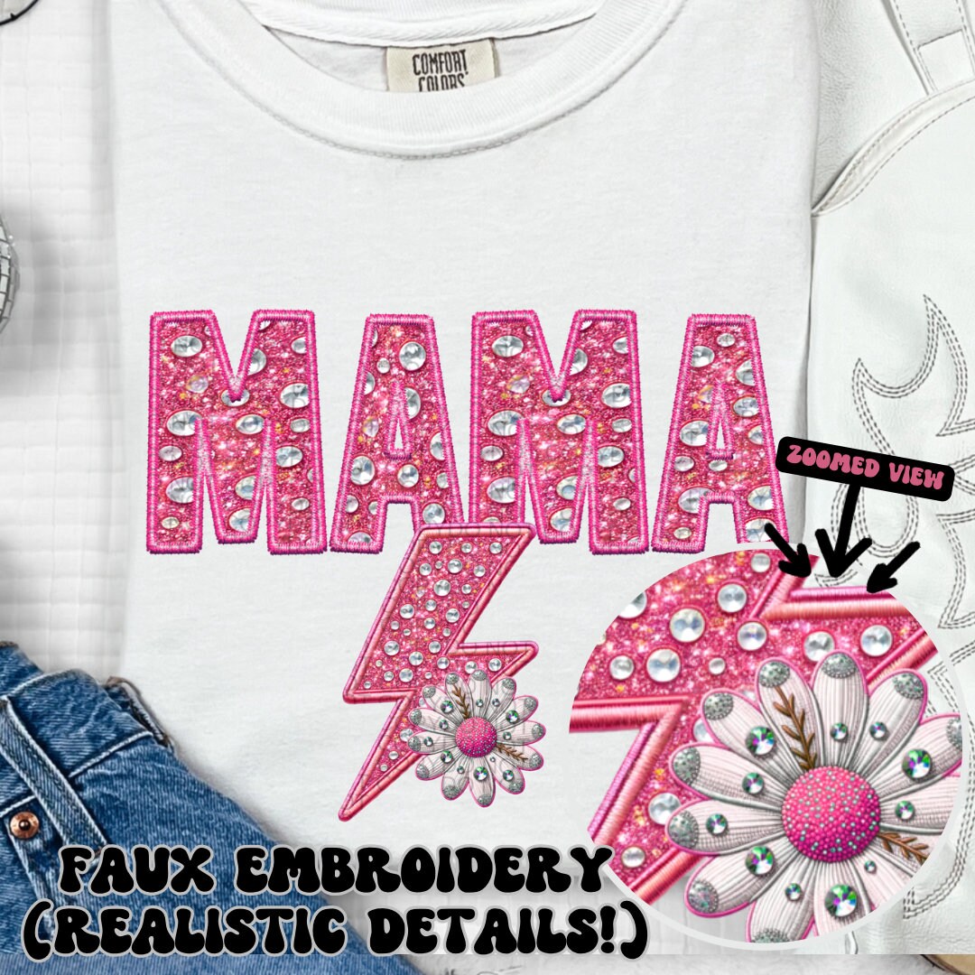 Mama Pink blingy PNG Faux Embroidery Faux glitter digital download