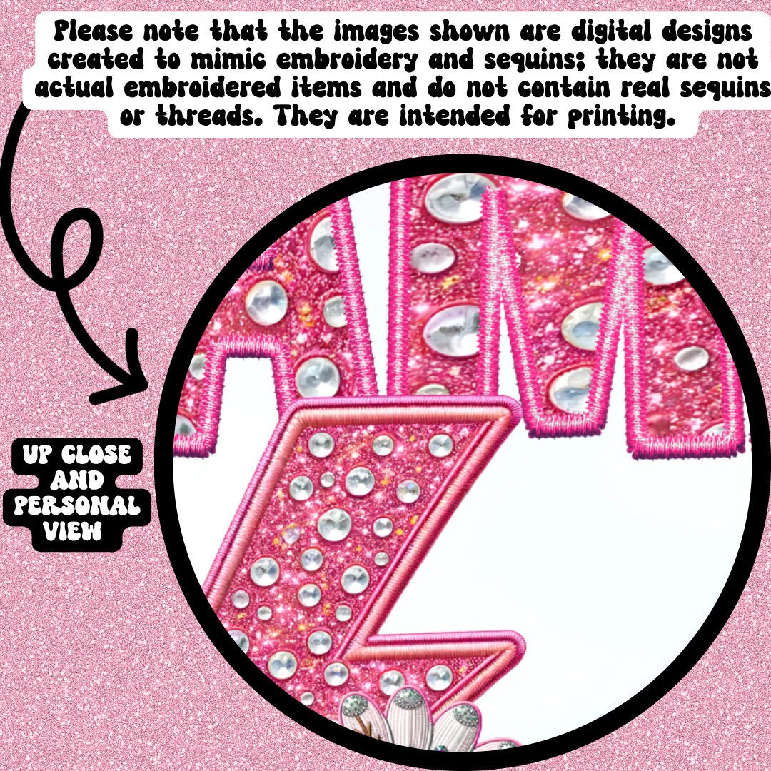 Mini Pink blingy PNG Faux Embroidery Faux glitter digital download