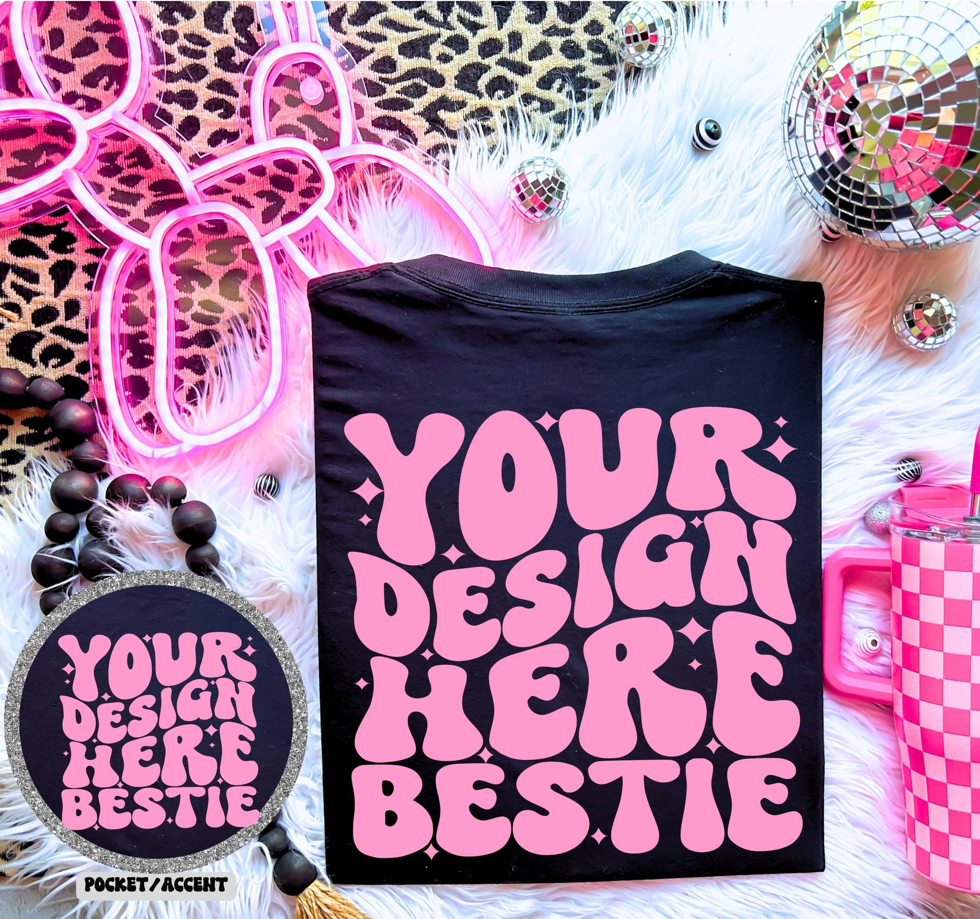 Comfort colors mock up BLACK front and back tshirt mock up flat lay folded tshirt with back of shirt front chest mock up neon light mock up