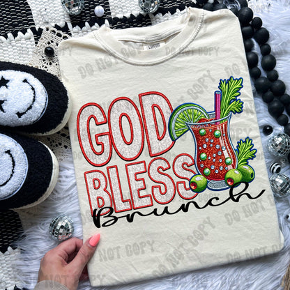 God Bless Brunch Bloody Mary PNG Faux Embroidery Faux glitter digital download