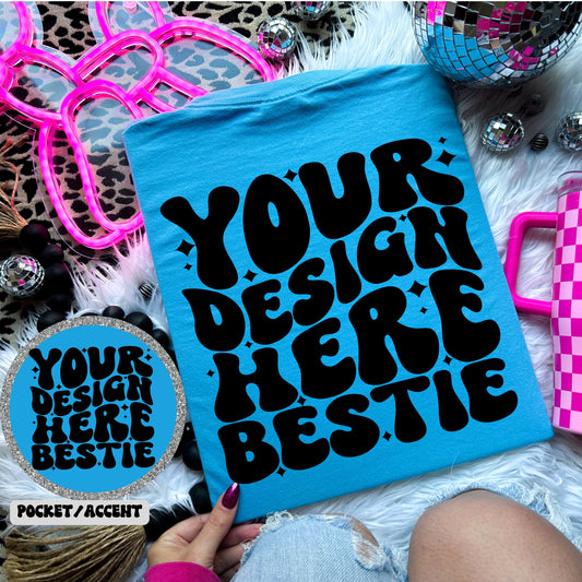 Comfort Colors Mockup, CC1717 Sapphire, back of shirt with front pocket accent, flat lay, checkered print, disco balls, digital download