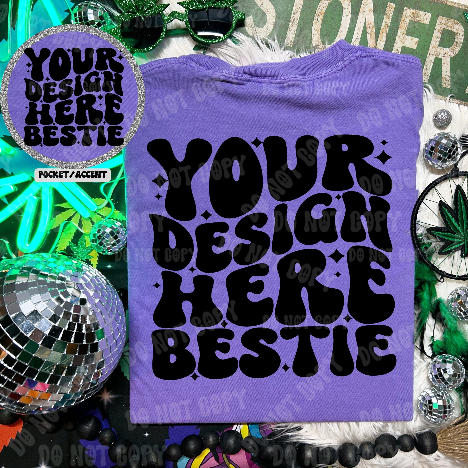 Comfort Colors Tshirt Mockup, CC1717 Violet, 420 themed, back of shirt with front accent, digital mock up