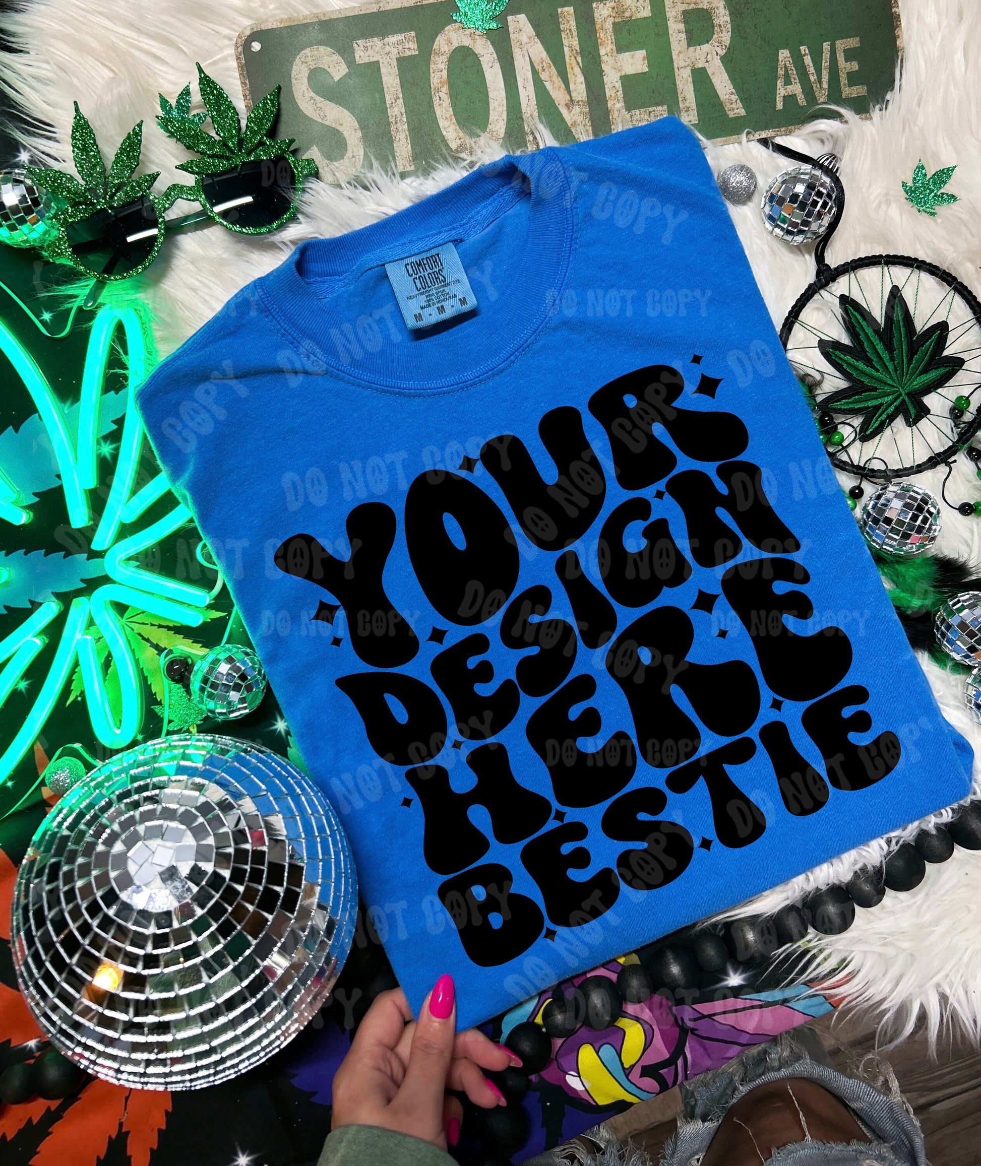 Comfort Colors Tshirt Mockup, CC1717 Royal Caribbean, 420 themed, front of shirt, digital mock up