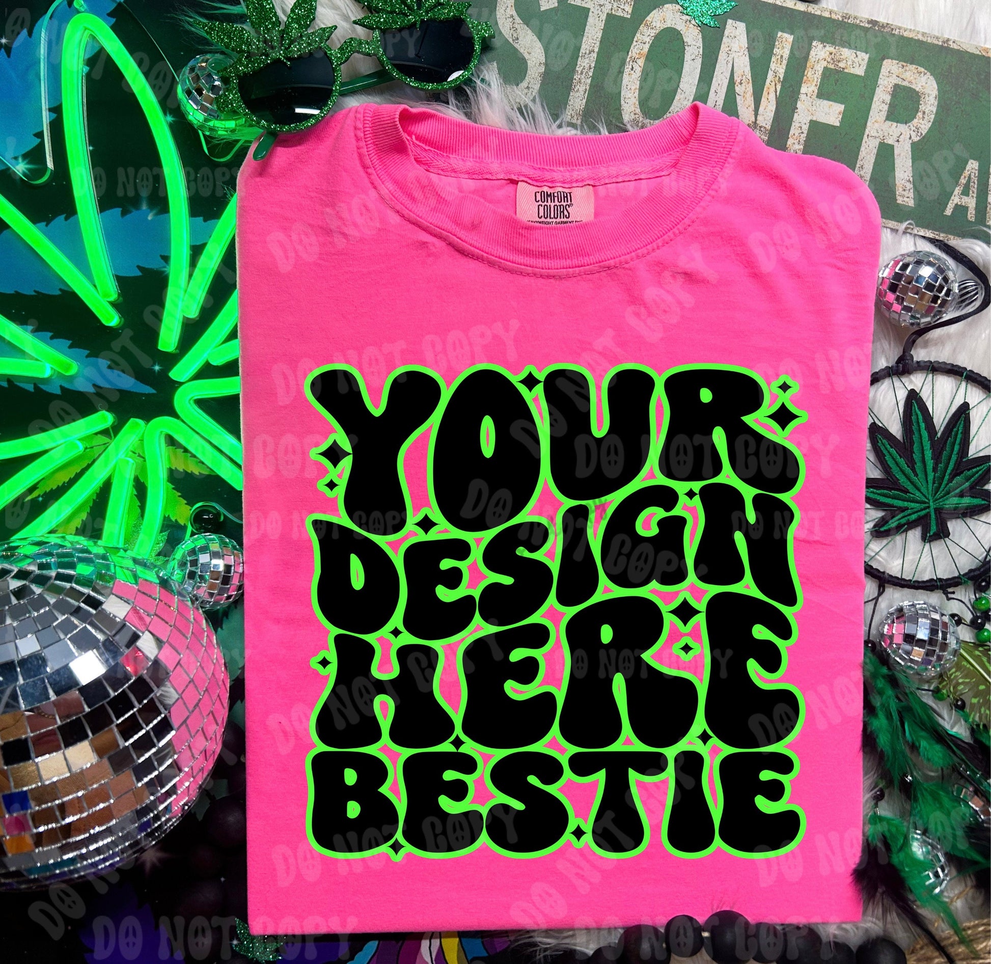 Comfort Colors Tshirt Mockup, CC1717 Neon Pink, 420 themed, front of shirt, digital mock up