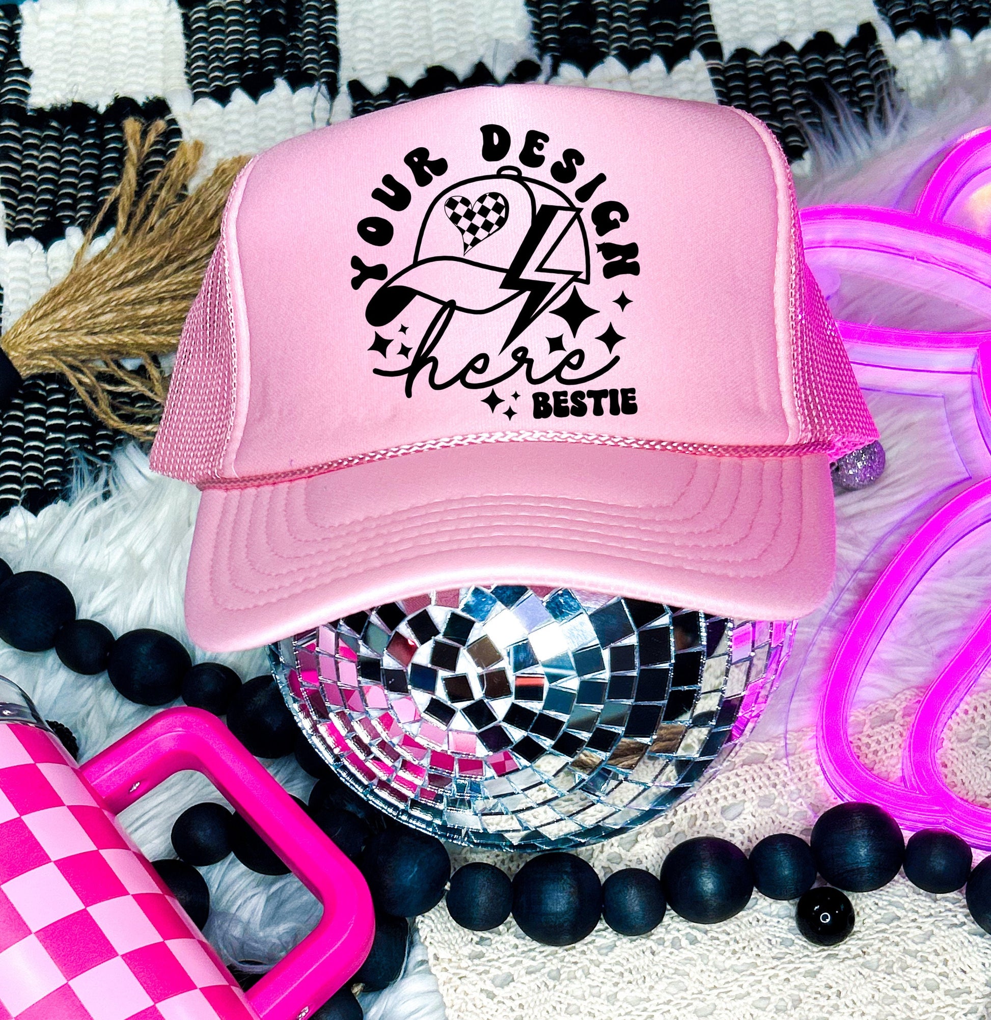 Otto Trucker Hat Mockup: light pink, blank hat mock up photo, digital download