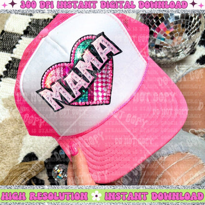 Mama heart FAUX embroidery hat patch, digital download, for dtf printing, PNG