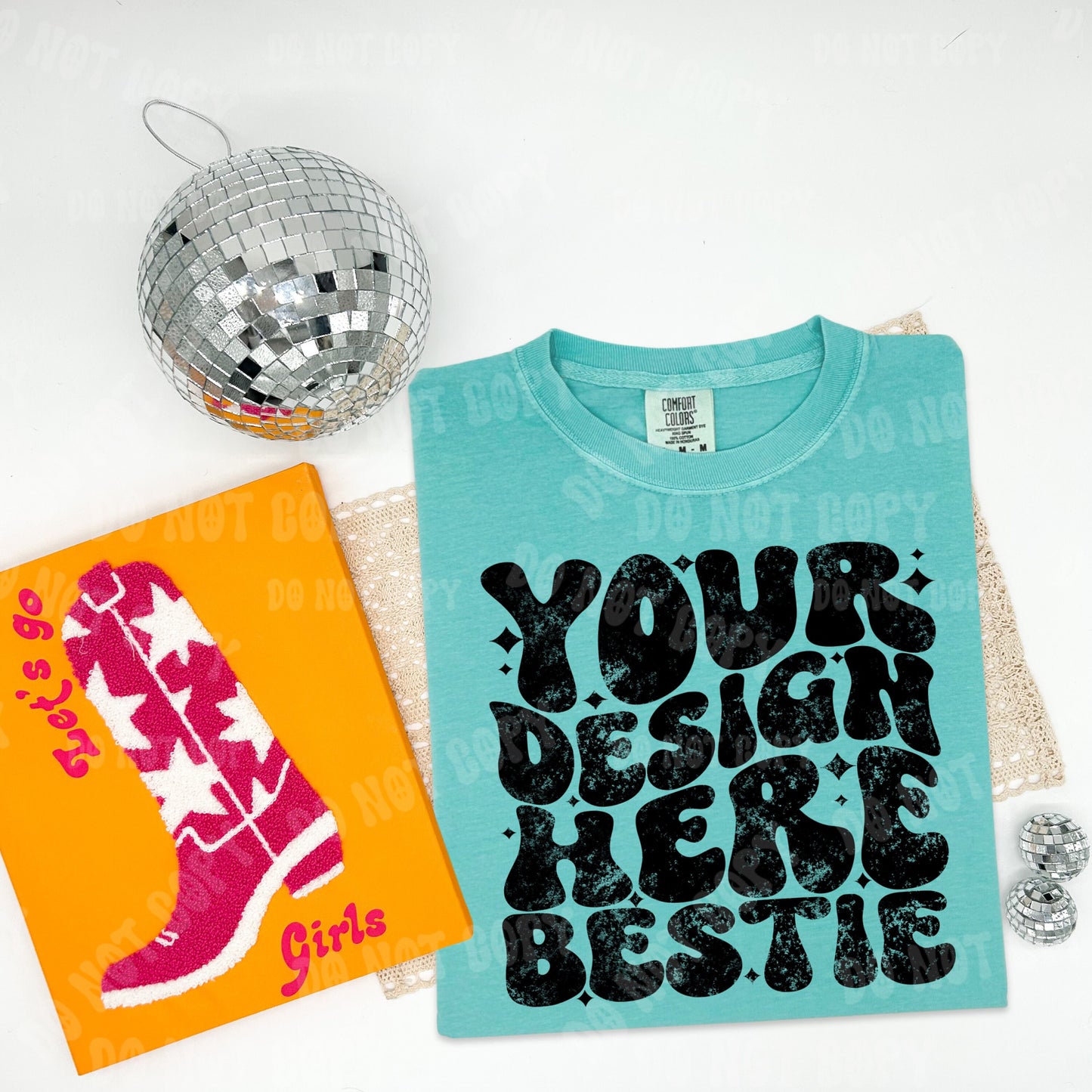 Comfort Colors Tshirt Mockup, CC1717 Chalky Mint, western disco ball, folded flay flay, digital mock up