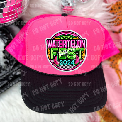 Watermelon Fest 2024, Neon, summer festival, stacked FAUX embroidery patch design , digital download, PNG