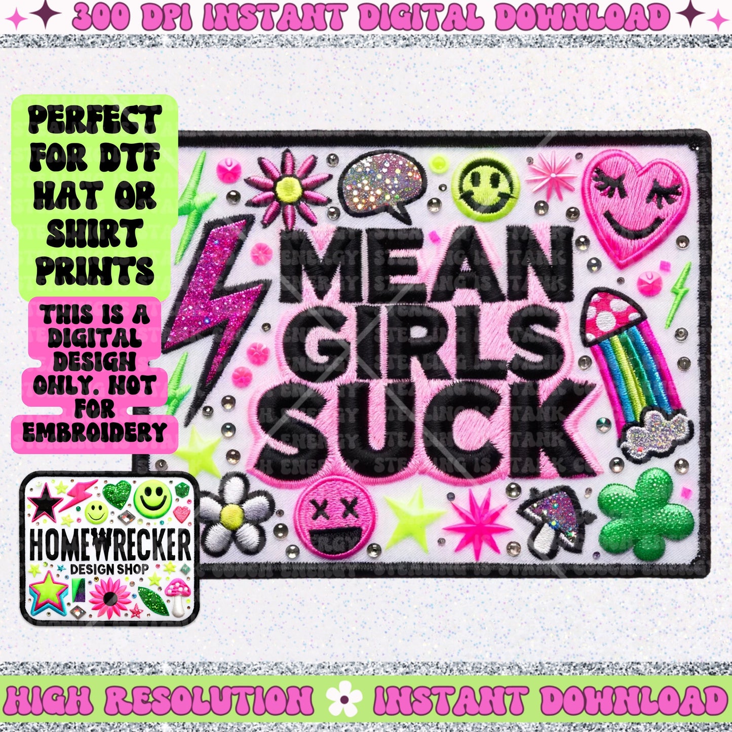 Mean Girls Suck, FAUX embroidery patch, hat patch, digital download, PNG