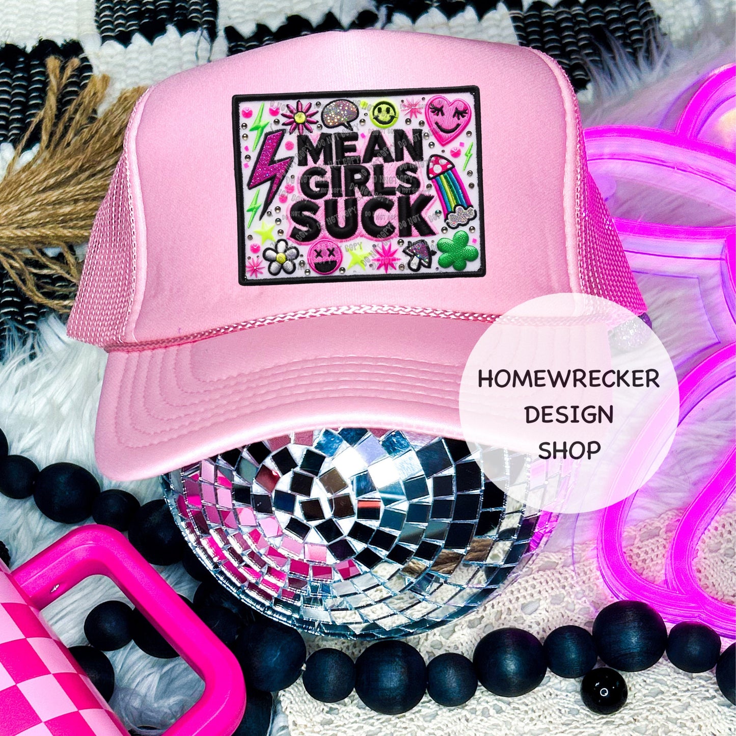 Mean Girls Suck, FAUX embroidery patch, hat patch, digital download, PNG