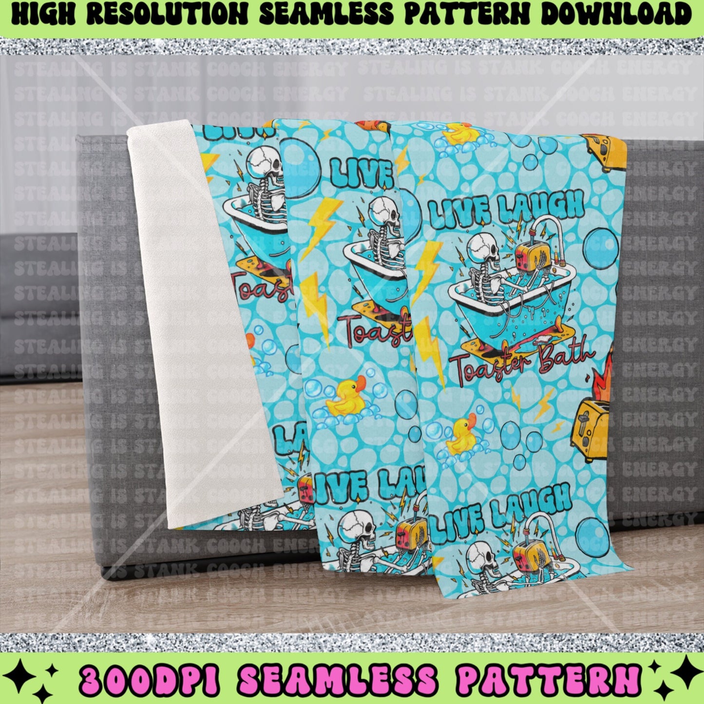 Live Laugh Toaster Bath Seamless Pattern, Seamless file, Seamless design for printing, 300 dpi PNG Download