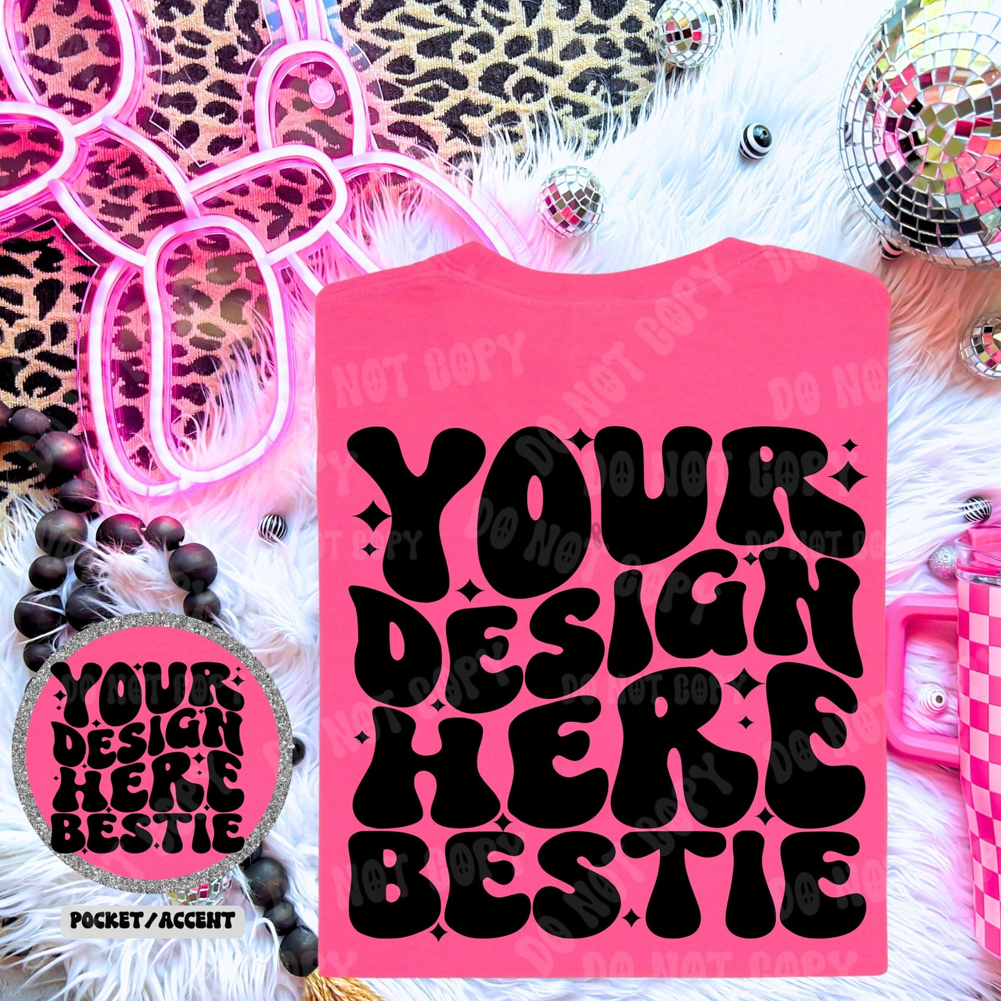 Comfort Colors Tshirt Mockup, CC1717 neon pink, folded back of shirt with front pocket accent, digital mock up