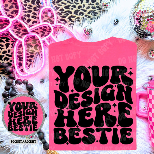 Comfort Colors Tshirt Mockup, CC1717 neon pink, folded back of shirt with front pocket accent, digital mock up