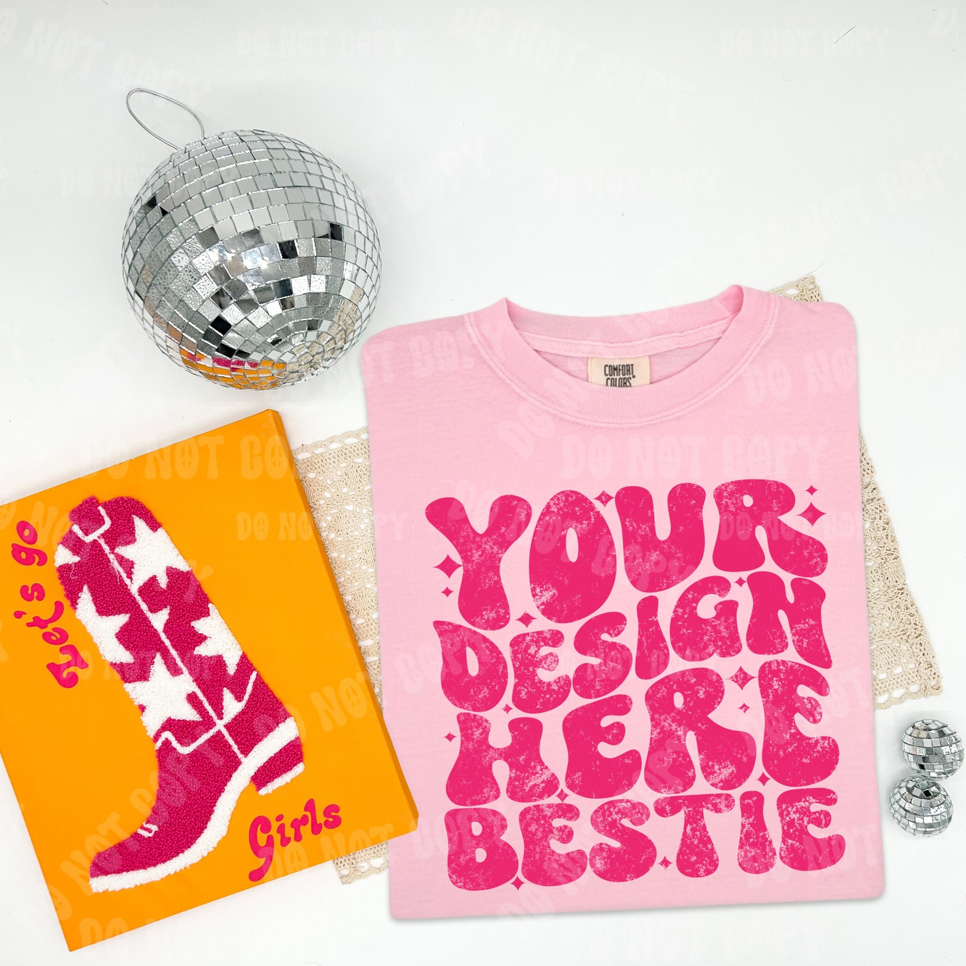 Comfort Colors Tshirt Mockup, CC1717 Blossom, western disco ball, folded flay flay, digital mock up