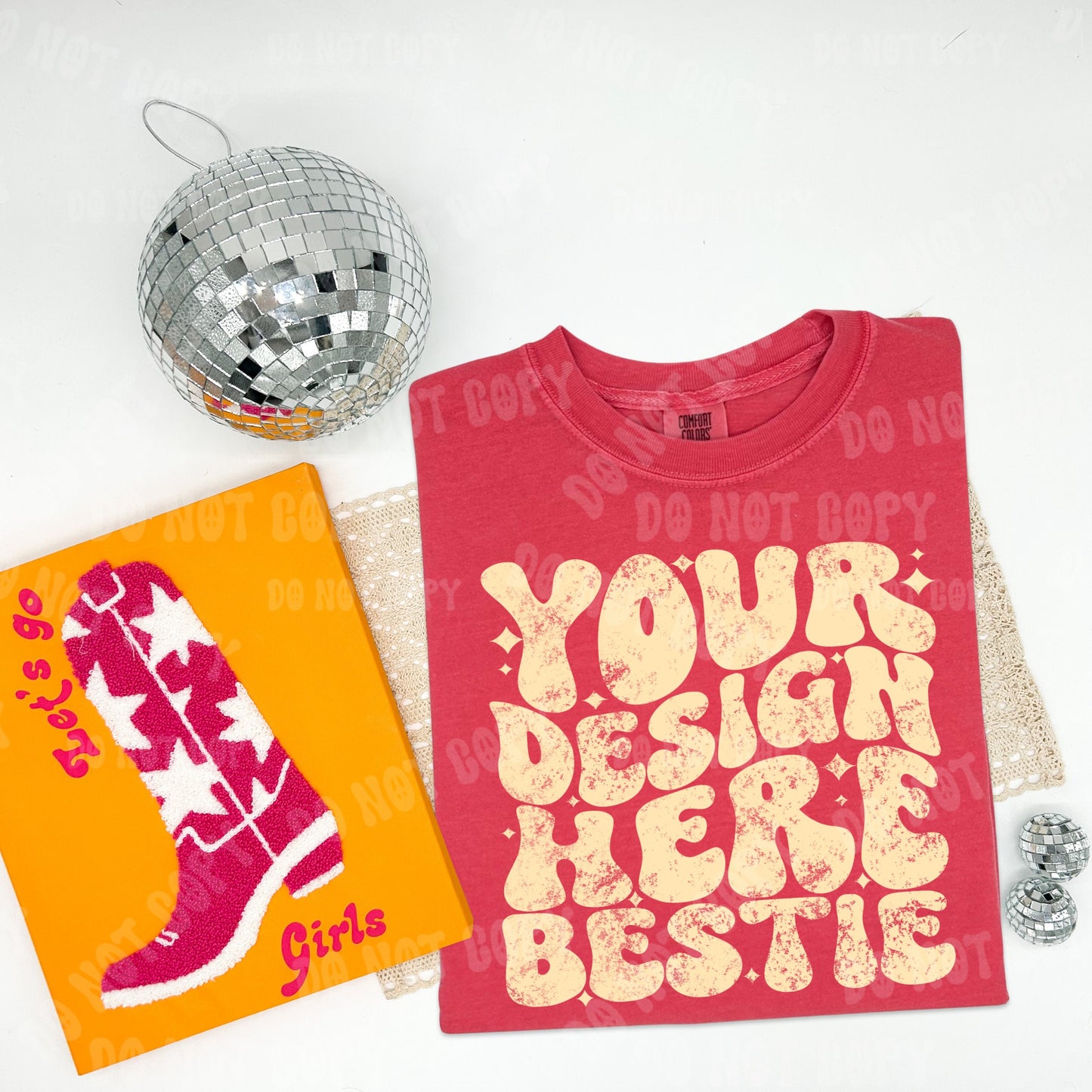 Comfort Colors Tshirt Mockup, CC1717 Watermelon, western disco ball, folded flay flay, digital mock up