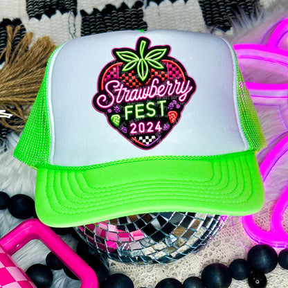 Strawberry Fest 2024, Neon, summer festival, stacked FAUX embroidery patch design, digital download only, PNG