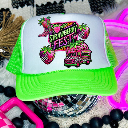 Strawberry Fest 2024, Neon, summer festival, stacked FAUX embroidery patch design, digital download only, PNG