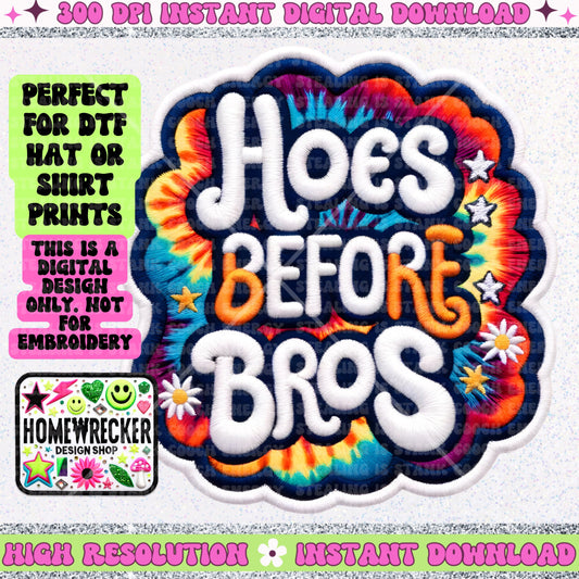 Hoes Before Bros, FAUX embroidery patch, hat patch, digital download, PNG