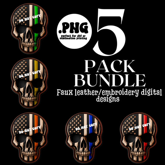 Skull Flag Faux patch PNG Bundle, thin blue line, red line, orange line, gold line, green line, faux leather patch, digital download,PNG