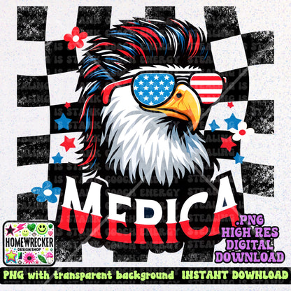 Merica Mullet Eagle checkered print  PNG