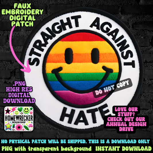 Straight against hate, pride, faux patch, FAUX embroidery patch, digital patch for printing, digital download, PNG