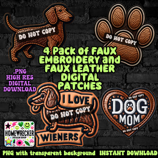 Faux embroidery faux leather digital patches, bundle, wiener dog, dash hound png, digital download