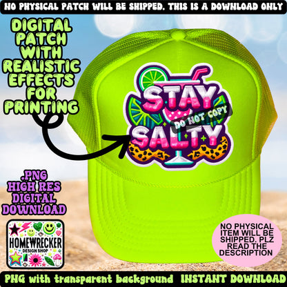 Stay Salty, Margarita and Lime, FAUX embroidery digital patch, digital download, PNG