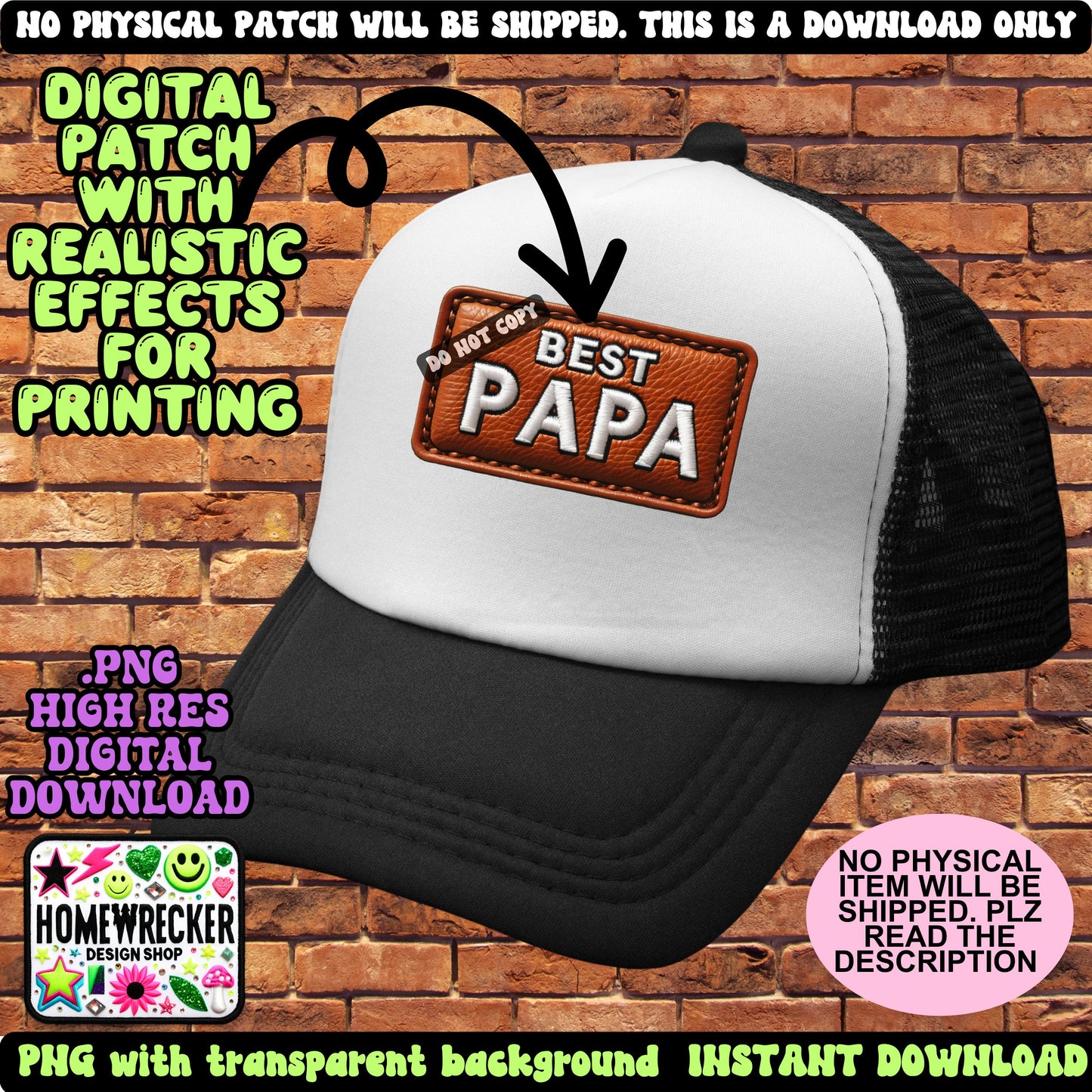 Best Papa Faux embroidery faux leather digital patch PNG digital download