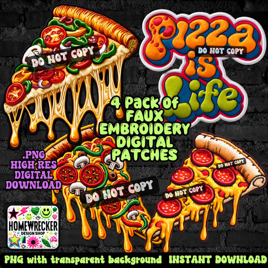 Pizza bundle Faux embroidery faux digital patches, pizza bundle, png, digital download