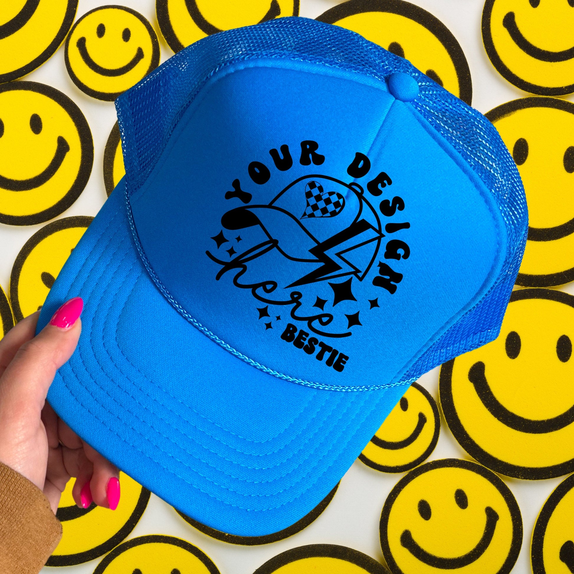 Otto Trucker Hat Mockup, Neon Blue, hat mock up photo, digital download