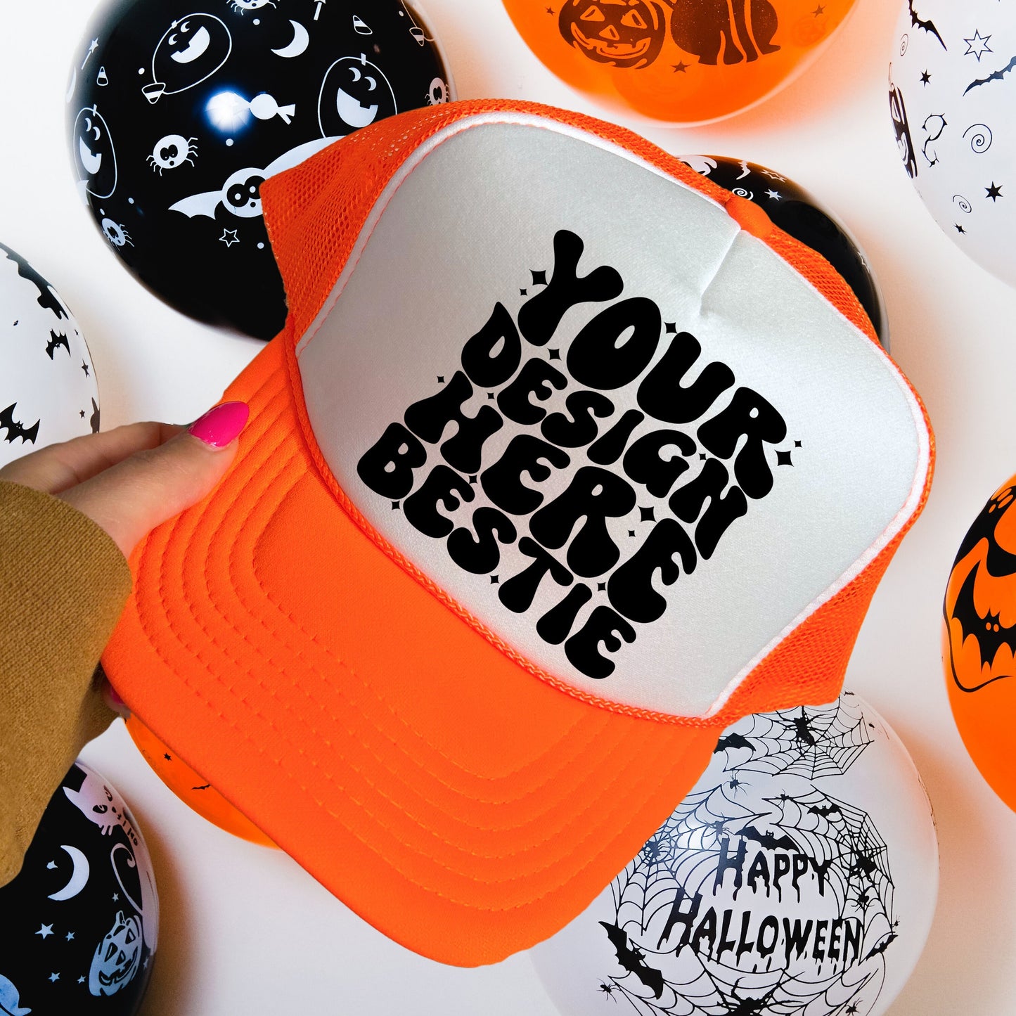 Halloween Hat Mockup, neon orange and white, trucker hat mock up photo, digital download