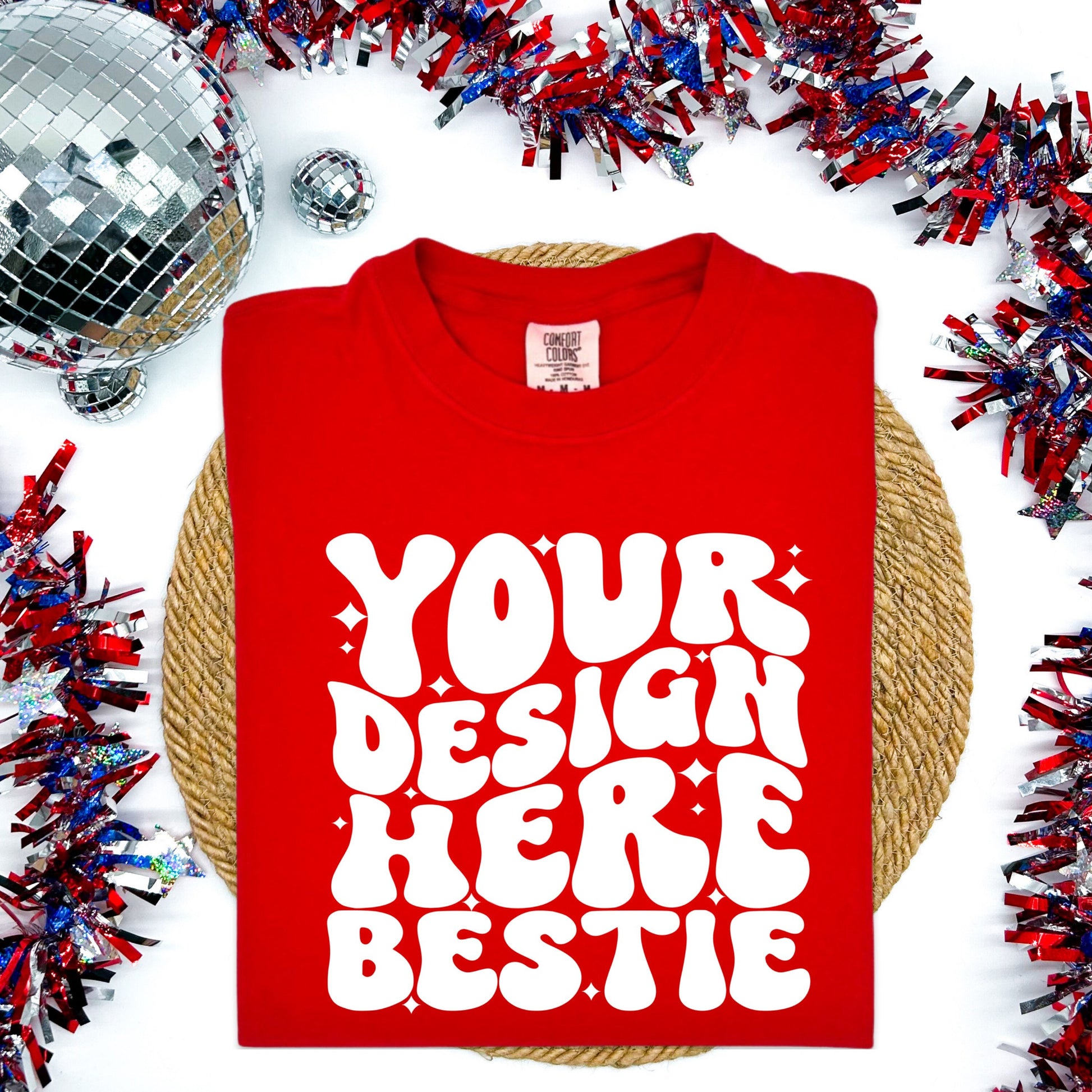 Red Comfort Colors Tshirt Mockup, CC1717 Red, patriotic 4th of July, front of shirt folded, red white and blue, digital mock up