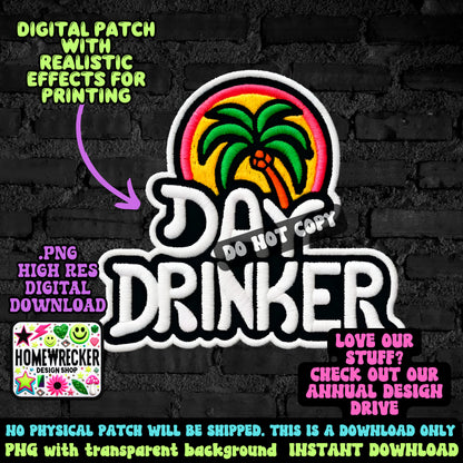 Day Drinker digital patch, faux embroidery, Summer, PNG digital download