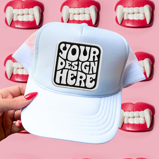 Otto Trucker Hat Mockup: white, vampire, Halloween, spooky blank hat mock up photo, digital download