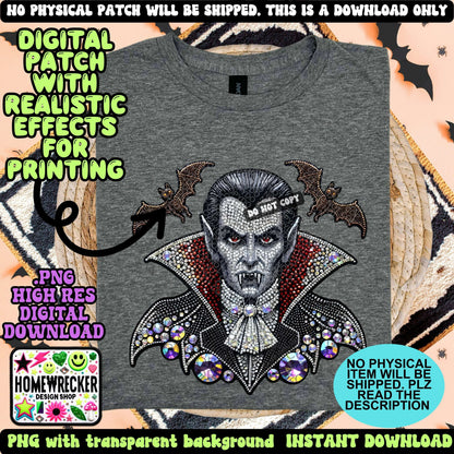 Vampire Bat digital rhinestone patch, faux embroidery, digital patch for printing, Halloween, spooky season, PNG digital download